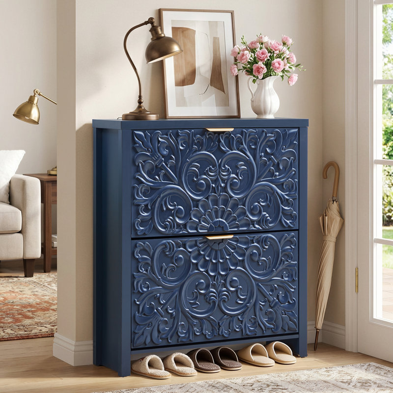 Bayou Breeze 16 Pair Shoe Storage Cabinet With 2 Flip Drawers